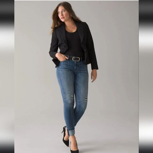 WHBM Curvy Mid Rise Everyday Soft Destructed Slim Jeans - Picture 2 of 14